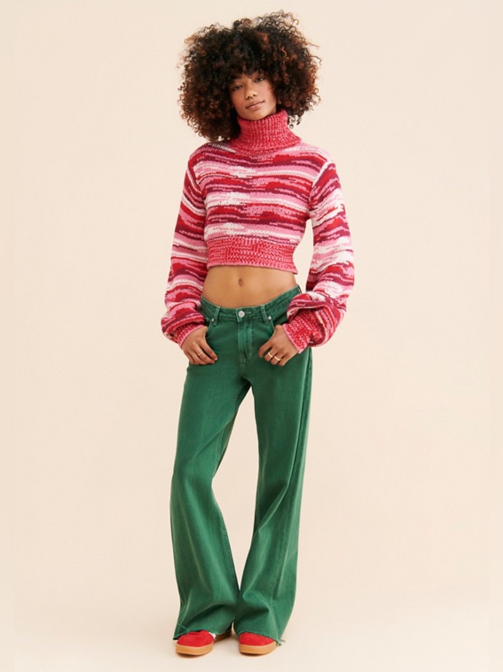 For Love & Lemons Wilma Cropped Turtleneck Sweater Medium